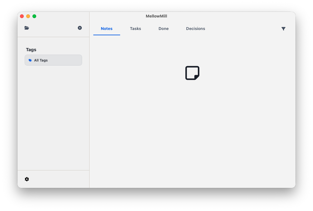 MellowMill workspace with the folder icon in the top-left corner.
